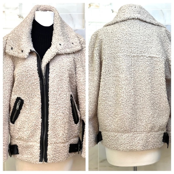 ZARA | Woman | Teddy Faux Shearling Moto Biker Jacket | Size M 🍁🍂 🏍️ - Picture 6 of 16
